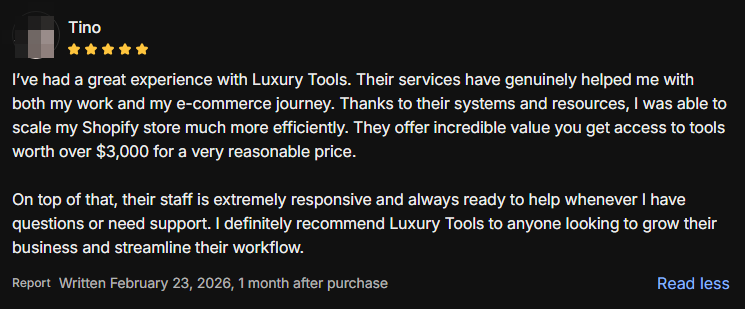 Reseña verificada de un miembro de Luxury Tools